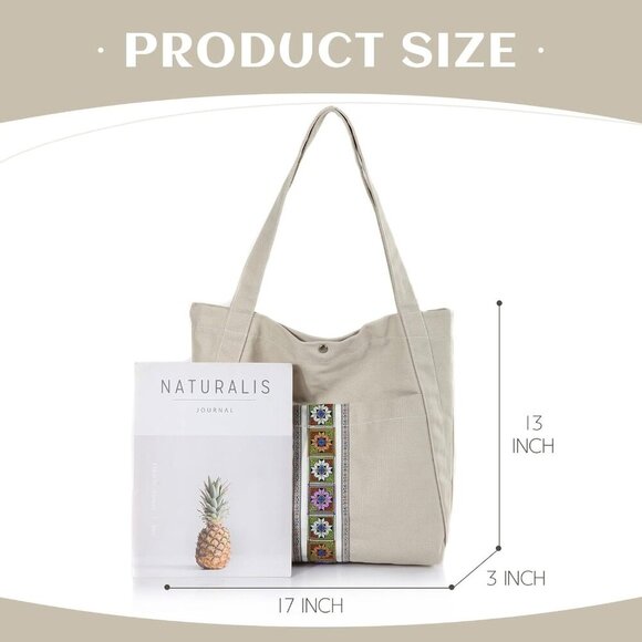 Large Cotton Canvas Tote Bag Women Oversized Shoulder Handbag Travel - Picture 5 of 7